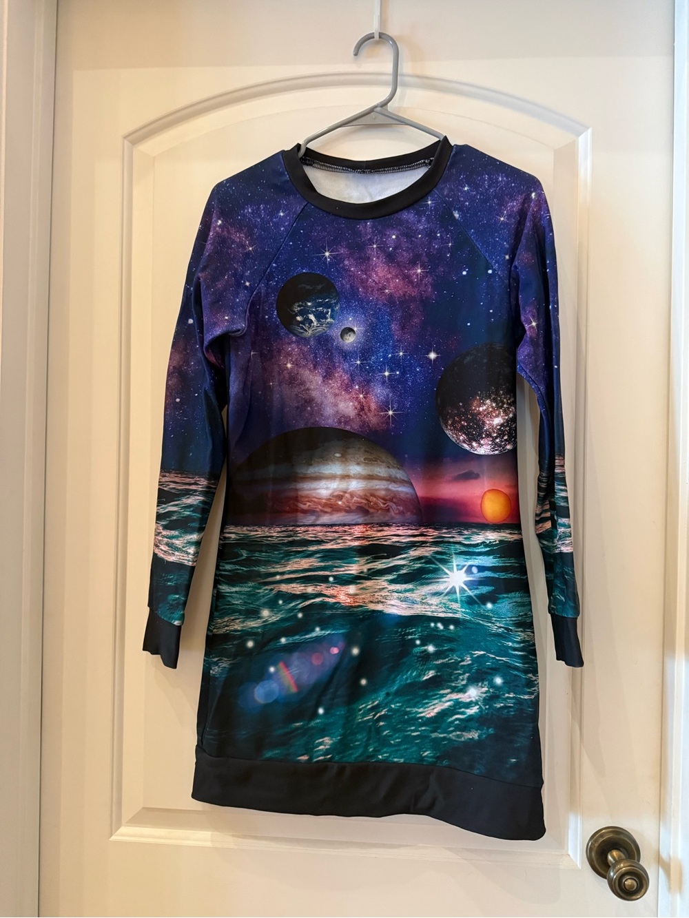 BlackMilk Girls' Cosmic Ocean Long Sleeve Dress in Teal & Purple
